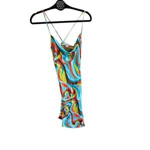 Vtg Hugo Buscati Womens Multicolor Spaghetti Strap Silk Blend Slip Dress Size 4